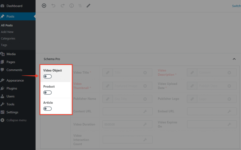 Toggle to disable schema