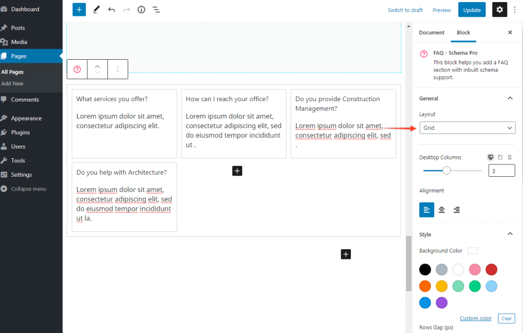 Faq grid layout