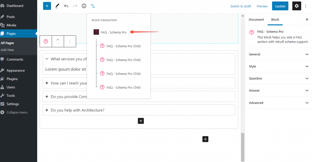 Faq schema parent block