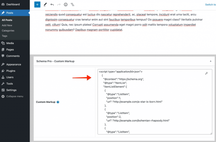 Custom markup code